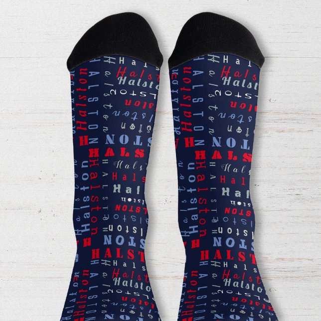 Navy blue Red Custom Name Text pattern  Socks (Creator Uploaded)