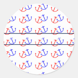 Navy Blue & Red Nautical Anchor Wedding Date Classic Round Sticker