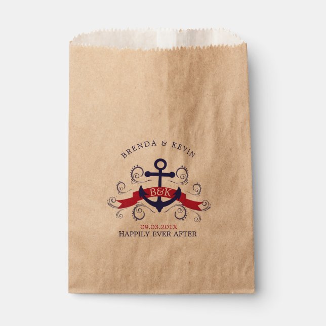 Navy-Blue & red nautical boat anchor Favour Bags (Front)