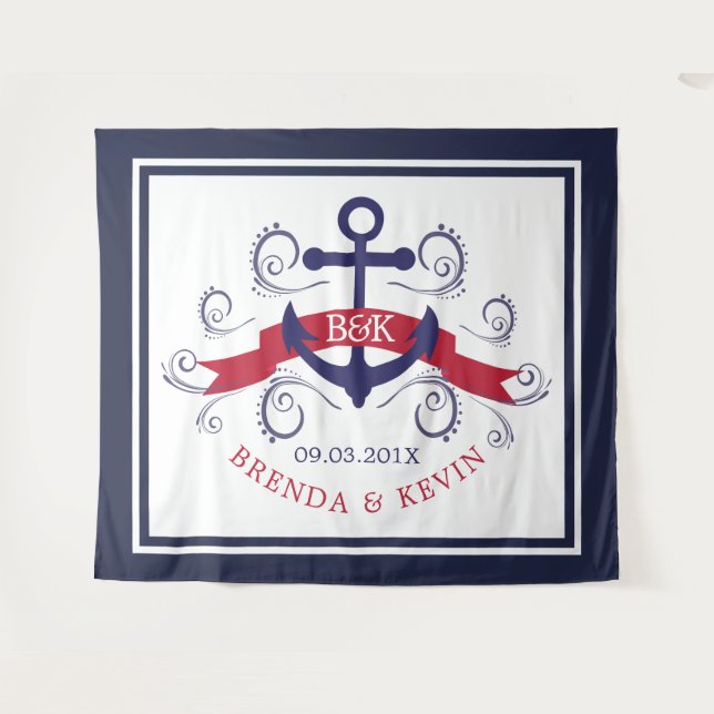 Navy-blue & red nautical boat anchor tapestry (Front (Horizontal))