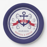 Navy-Blue & Red Nautical Boat Anchor With Banner