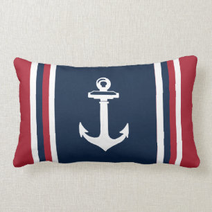Navy Blue Red Nautical Throw Pillow Anchor