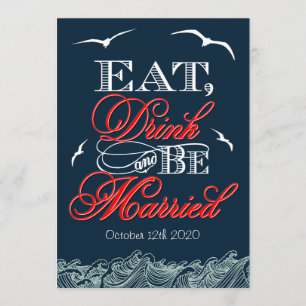 Navy Blue & Red Nautical Wedding Invitations