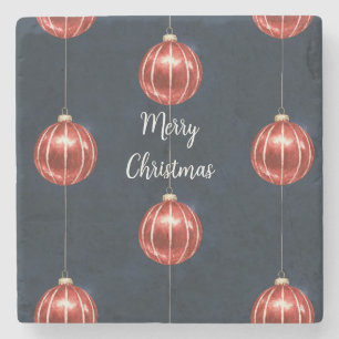 Navy Blue Red Ornament Christmas Stone Coaster