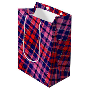 Navy Blue Red Pink Plaid Tartan Design Medium Gift Bag
