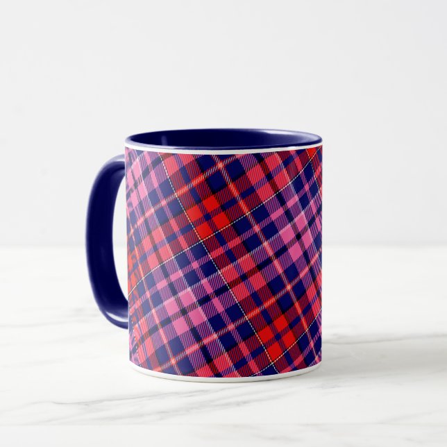 Navy Blue Red Pink Plaid Tartan Design  Mug (Front Left)