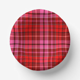 Navy Blue Red Pink Plaid Tartan Design  Paper Plate