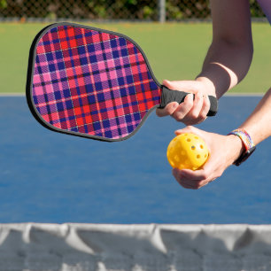 Navy Blue Red Pink Plaid Tartan Design Pickleball Paddle