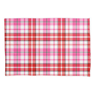 Navy Blue Red Pink Plaid Tartan Design  Pillowcase