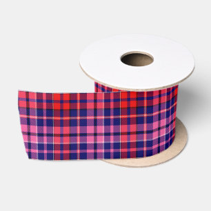 Navy Blue Red Pink Plaid Tartan Design Satin Ribbon