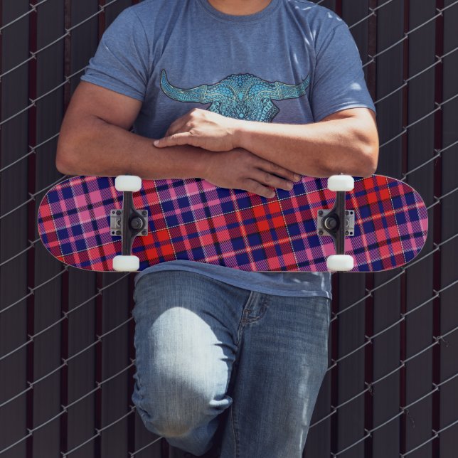 Navy Blue Red Pink Plaid Tartan Design  Skateboard (Outdoor 3)