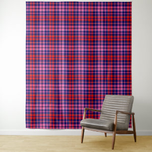Navy Blue Red Pink Plaid Tartan Design Tapestry