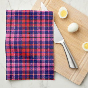 Navy Blue Red Pink Plaid Tartan Design  Tea Towel