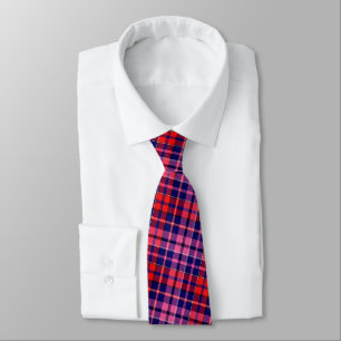Navy Blue Red Pink Plaid Tartan Design Tie