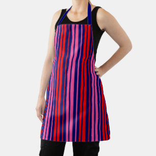 Navy Blue Red Pink Vertical Stripes Design Apron