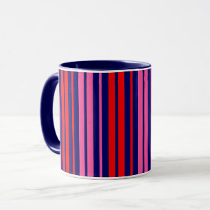 Navy Blue Red Pink Vertical Stripes Design   Mug