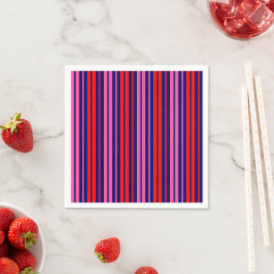 Navy Blue Red Pink Vertical Stripes Design Napkin