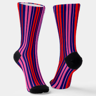 Navy Blue Red Pink Vertical Stripes Design Socks