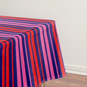 Navy Blue Red Pink Vertical Stripes Design Tablecloth