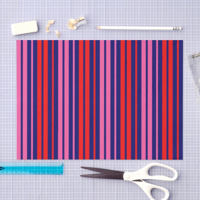 Navy Blue Red Pink Vertical Stripes Design   Tissue Paper (Craft)