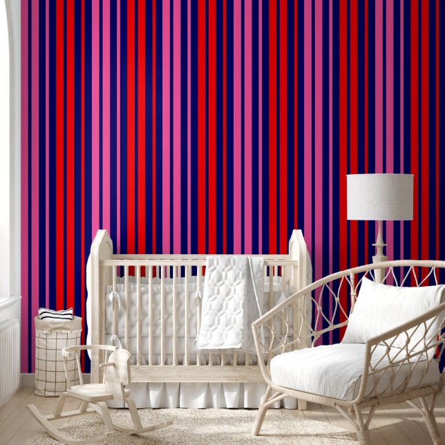 Navy Blue Red Pink Vertical Stripes Design   Wallpaper (Kids)