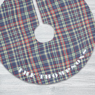 Navy Blue Red Plaid Pattern Christmas Brushed Polyester Tree Skirt