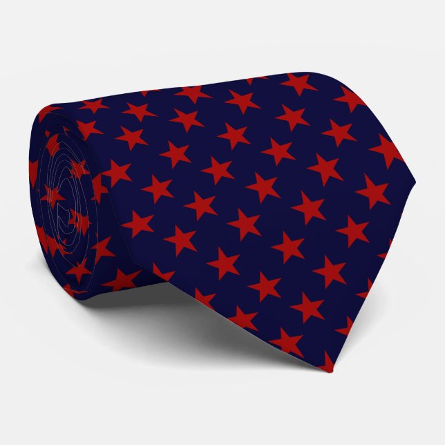Navy Blue Red Star Pattern Work, Graduation, Gift Tie (Rolled)