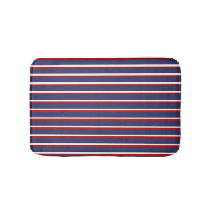 Navy Blue Red Stripe Pattern Bath Mat