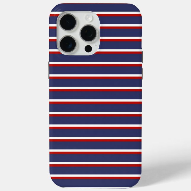 Navy Blue Red Stripe Pattern Case-Mate iPhone Case (Back)
