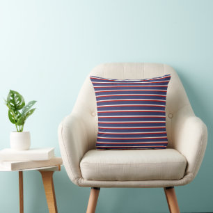 Navy Blue Red Stripe Pattern Cushion