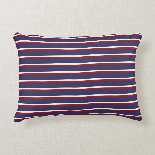 Navy Blue Red Stripe Pattern Decorative Cushion (Front)