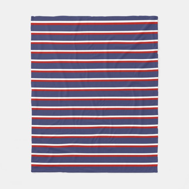 Navy Blue Red Stripe Pattern Fleece Blanket (Front)