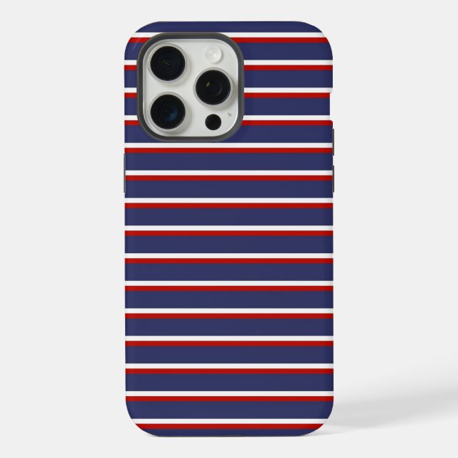 Navy Blue Red Stripe Pattern iPhone Case (Back)