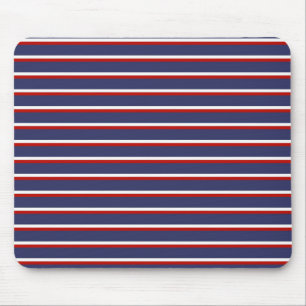 Navy Blue Red Stripe Pattern Mouse Mat