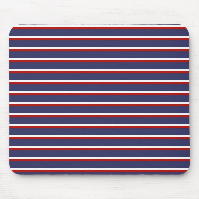 Navy Blue Red Stripe Pattern Mouse Mat (Front)