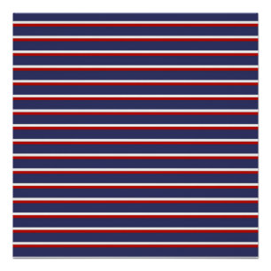 Navy Blue Red Stripe Pattern Poster