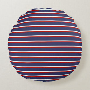 Navy Blue Red Striped Modern Stylish Pattern Round Cushion