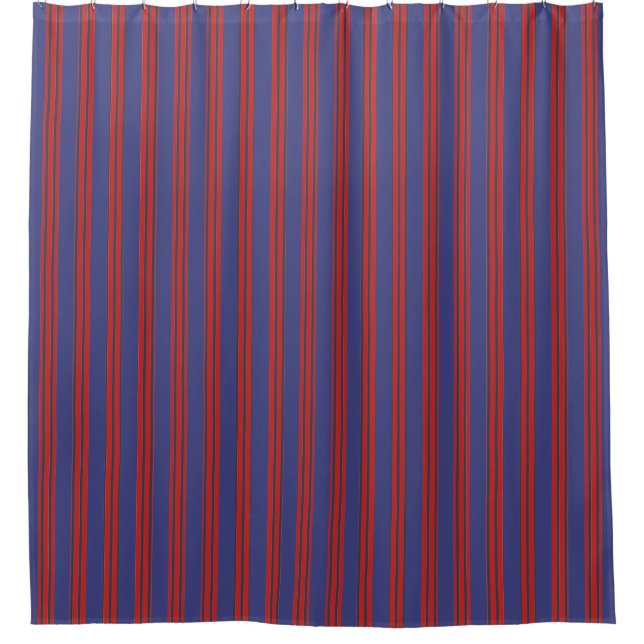 Navy Blue & Red Stripes Shower Curtain (Front)
