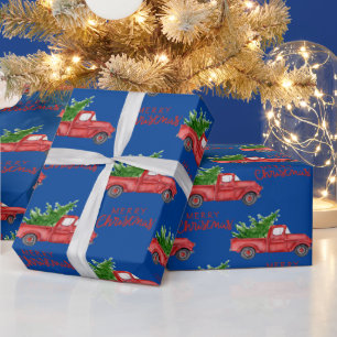Navy Blue Red Truck  Christmas Gifts Wrap  Wrapping Paper