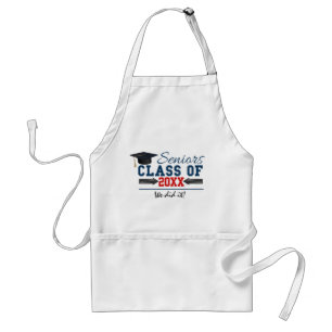 Navy Blue Red Typography Graduation Apron
