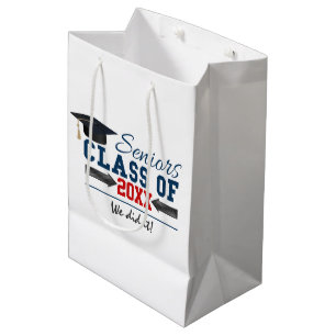 Navy Blue Red Typography Graduation Gift Bag