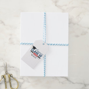 Navy Blue Red Typography Graduation Gift Tags