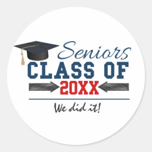 Navy Blue Red Typography Graduation  Stickers