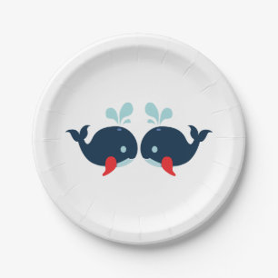 Navy Blue Red Whales Nautical Wedding / Party Paper Plate