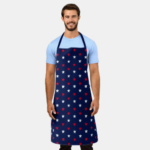Navy blue, red, white, stars pattern apron