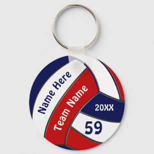 Navy Blue, Red, White, Volleyball Team Gift Ideas Key Ring
