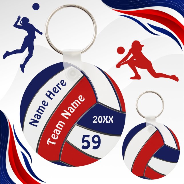 Navy Blue, Red, White, Volleyball Team Gift Ideas Key Ring (Cheap Volleyball Souvenirs. Cheap volleyball gift ideas. Volleyball souvenirs BULK. Red White Blue.)