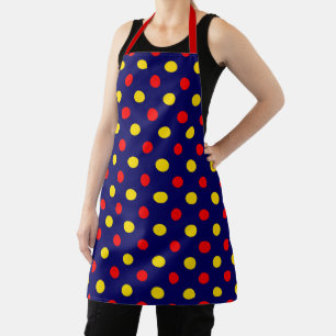 Navy Blue Red Yellow Polka Dots Design  Apron