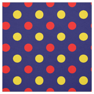 Navy Blue Red Yellow Polka Dots Design Fabric