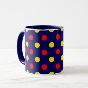 Navy Blue Red Yellow Polka Dots Design  Mug